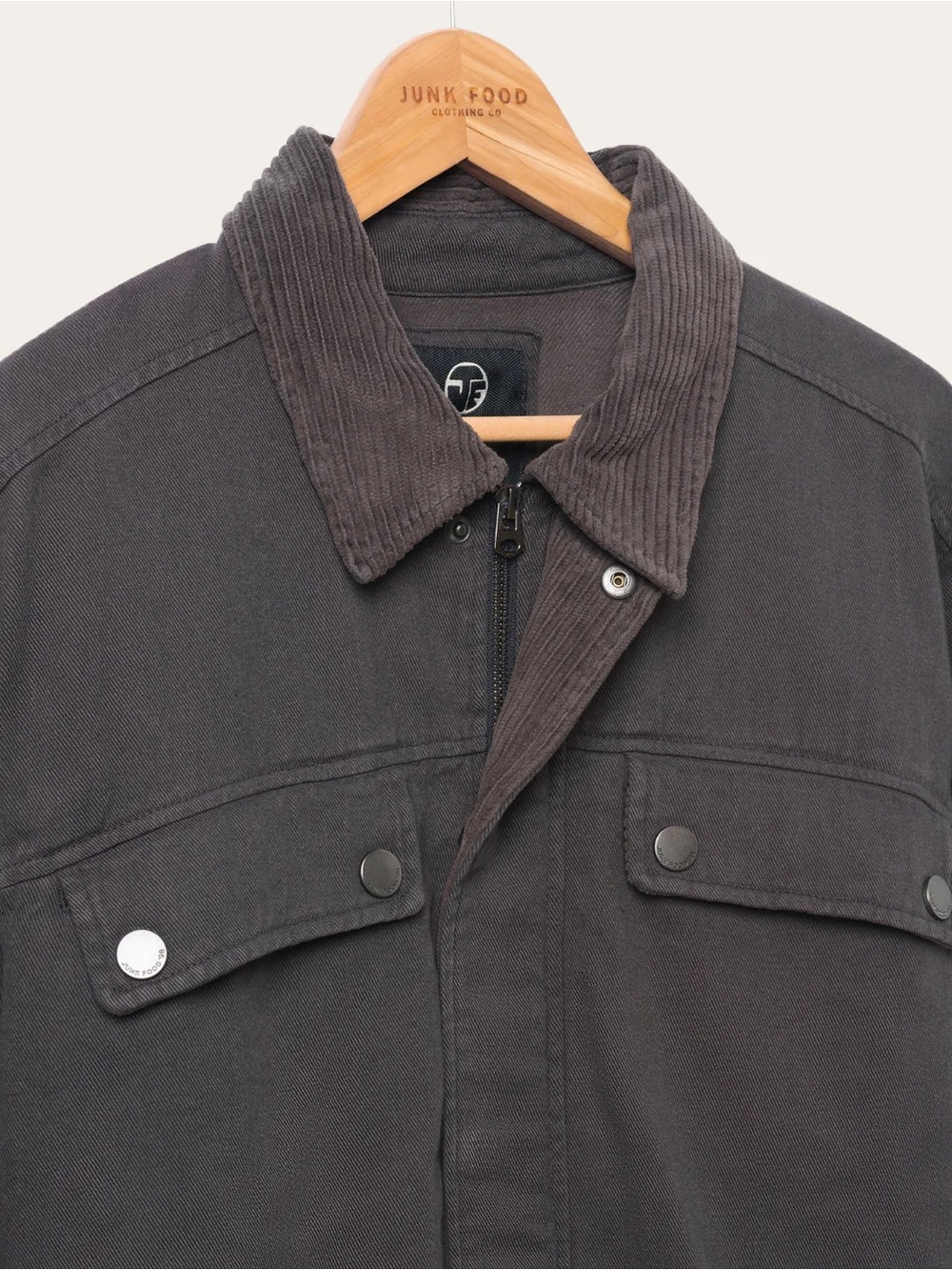 Junk Food Clothing Denim Corded Collar Aviator Jacket Vintage Black NWOT Small S - Picture 8 of 10